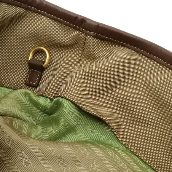 Prada Logo Jacquard Ribbon Tote 2-Way Shoulder Bag Canvas Khaki - Picture 6 of 9